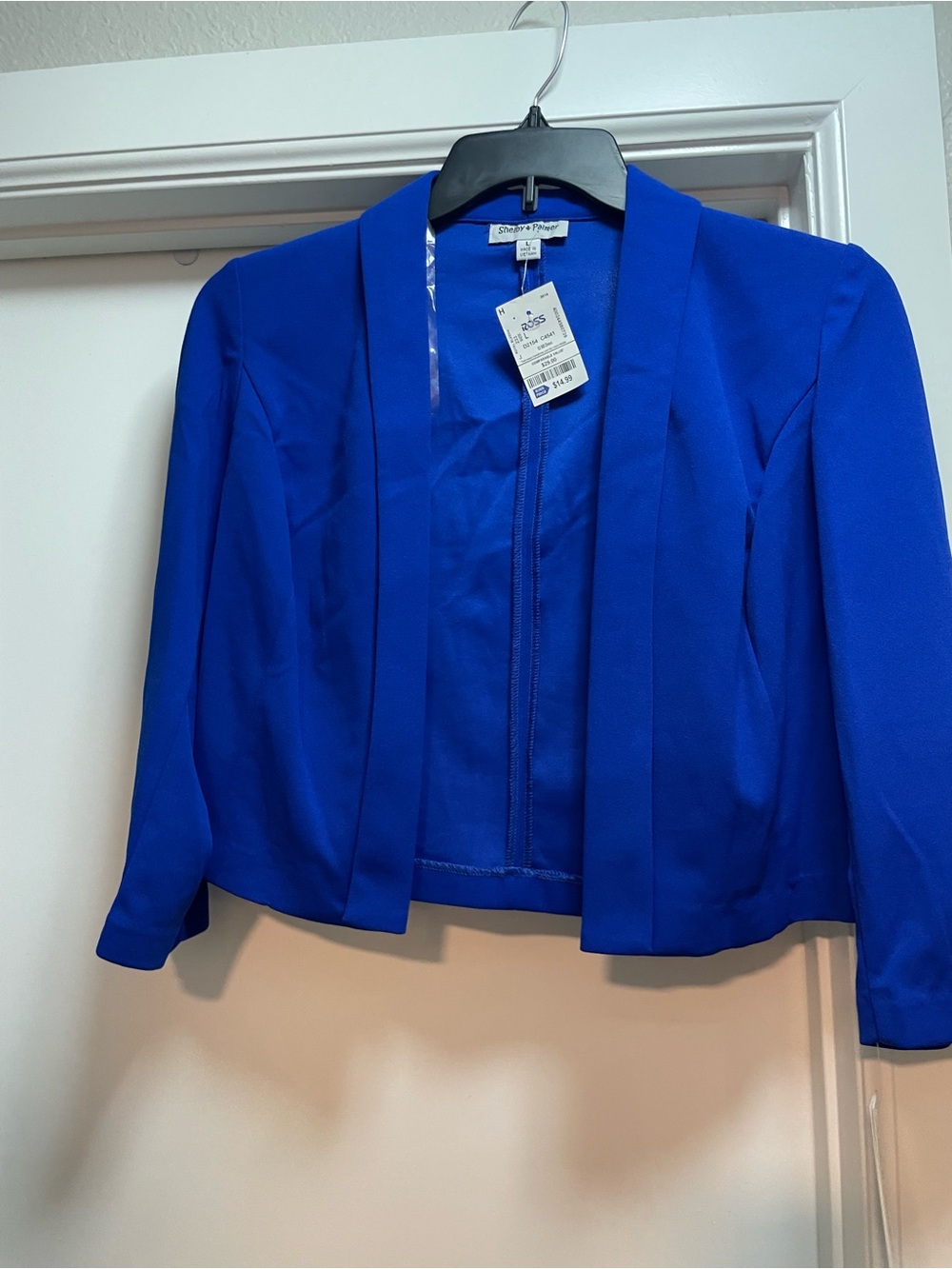 Shelby & Palmer Cobalt Blue Cropped Open-Front Jacket